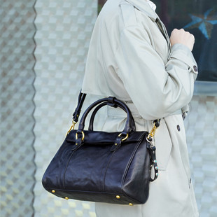 WANYEAH真皮波士顿包女轻奢小众大容量手提通勤包头层牛皮单肩包