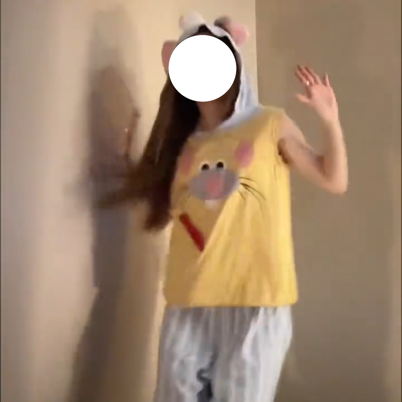 小老鼠家居服套装可爱撞色无袖连帽长裤两件套夏季背心卡通