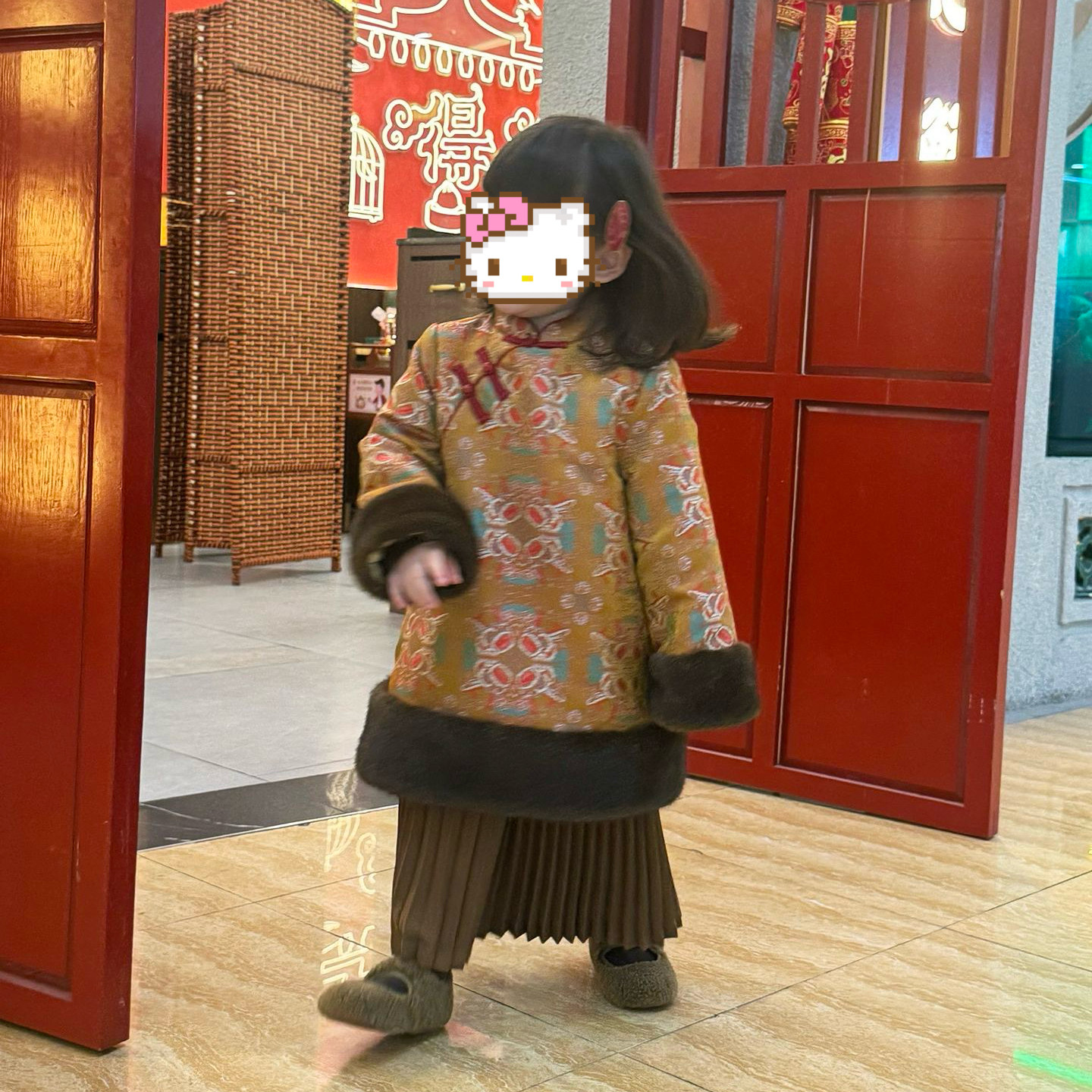 套装女童冬季新款保暖中国风旗袍半身裙两件套新年新中式棉服