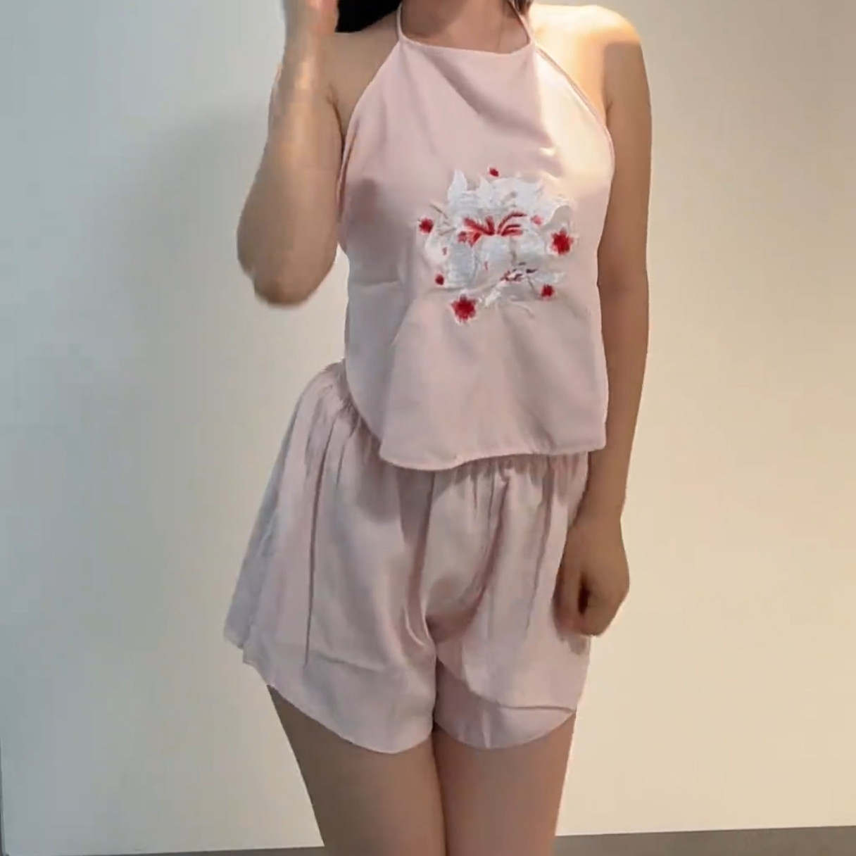 刺绣吊带睡衣粉色小狐狸露背家居服两件套肚兜夏季凉爽透气