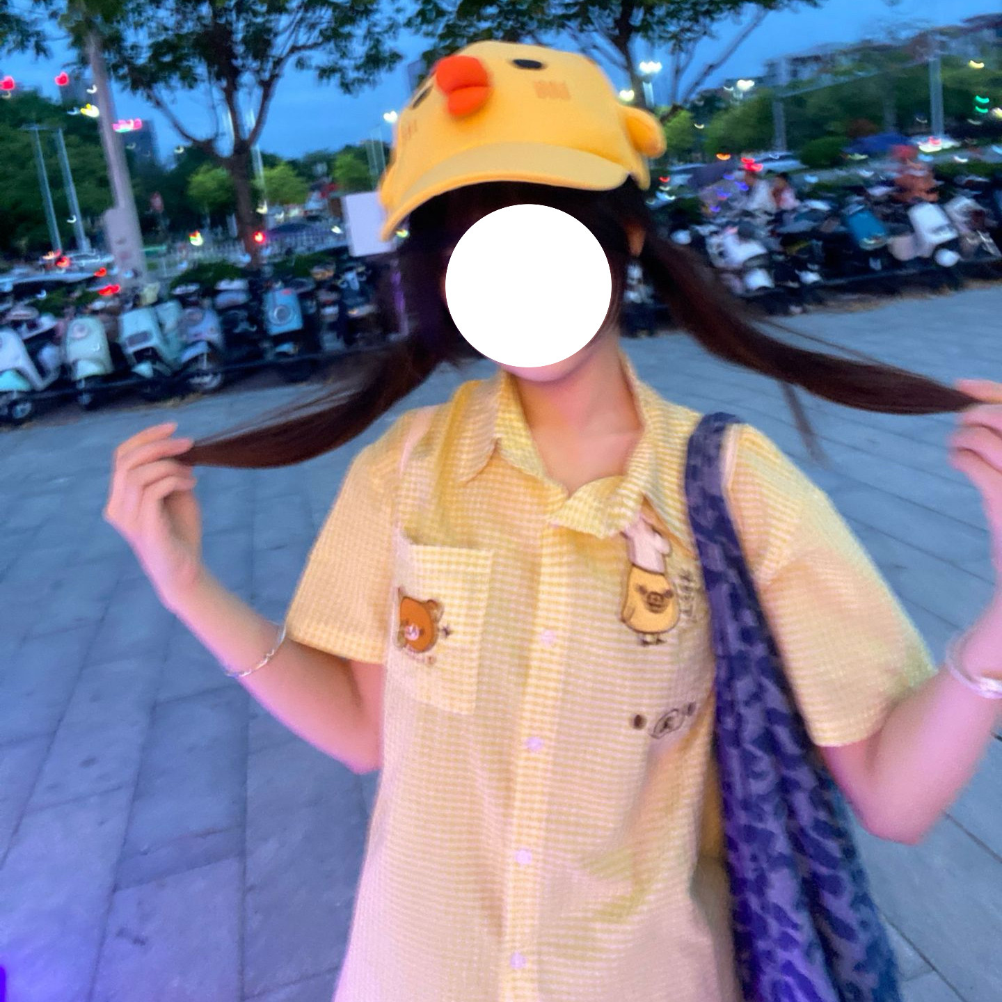 格子小鸡衬衫短袖宽松新款2026可爱黄色百搭显瘦上衣古早日系