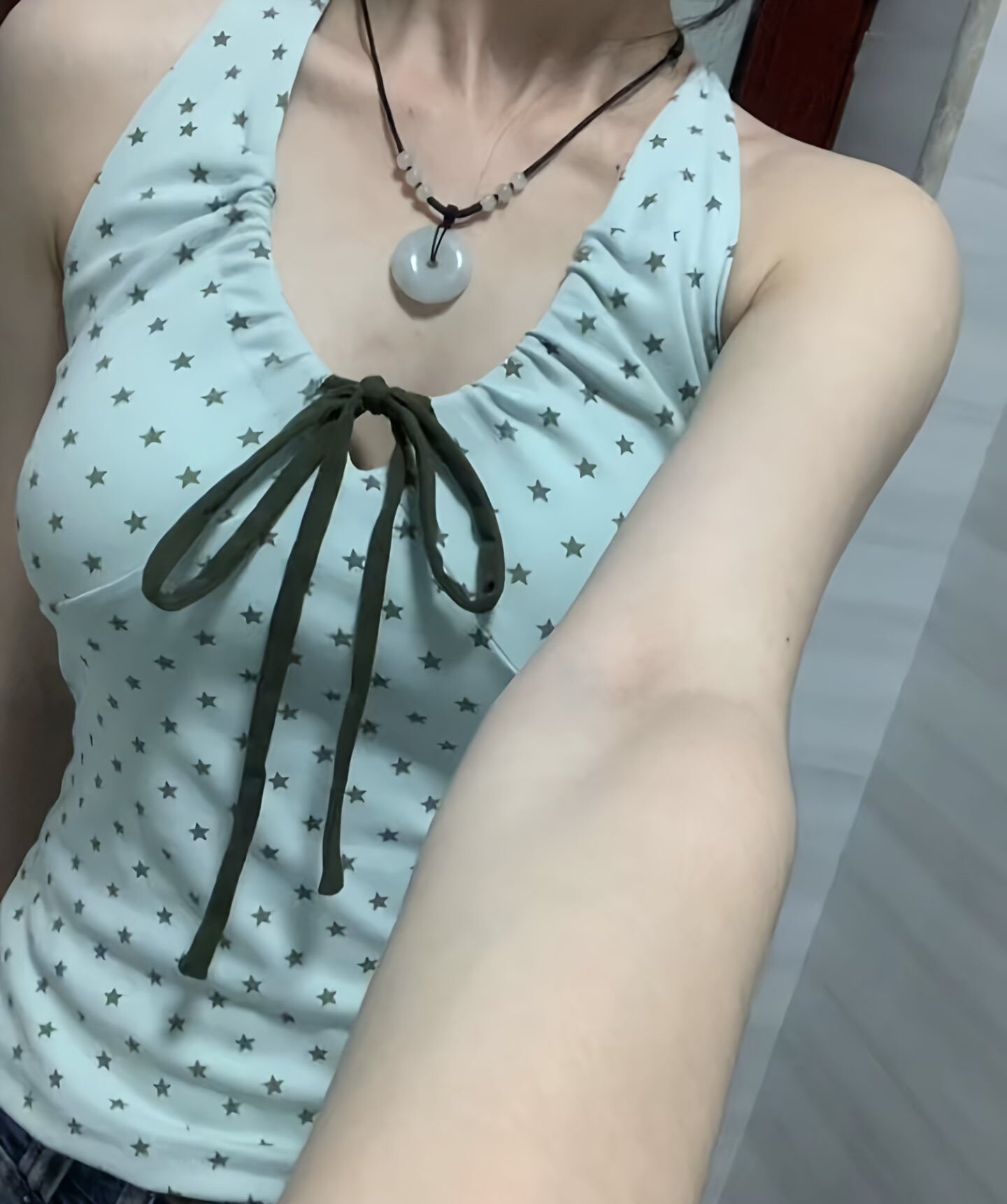 夏季甜辣风星星印花绑带V领吊带背心女辣妹小众修身挂脖无袖上衣