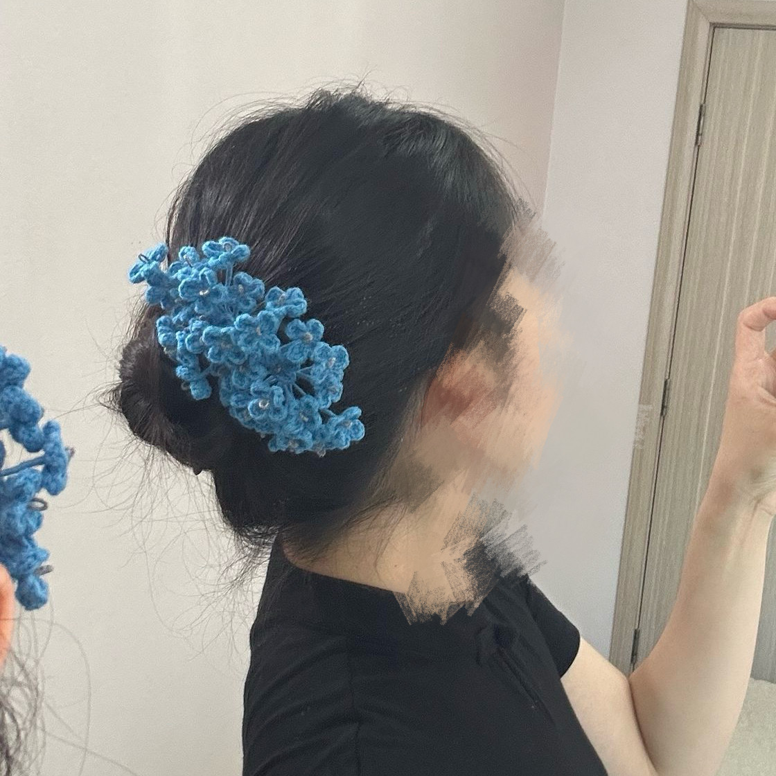 自制气质蓝色碎花满天星发饰百搭女士发簪盘发钩织DIY材料包