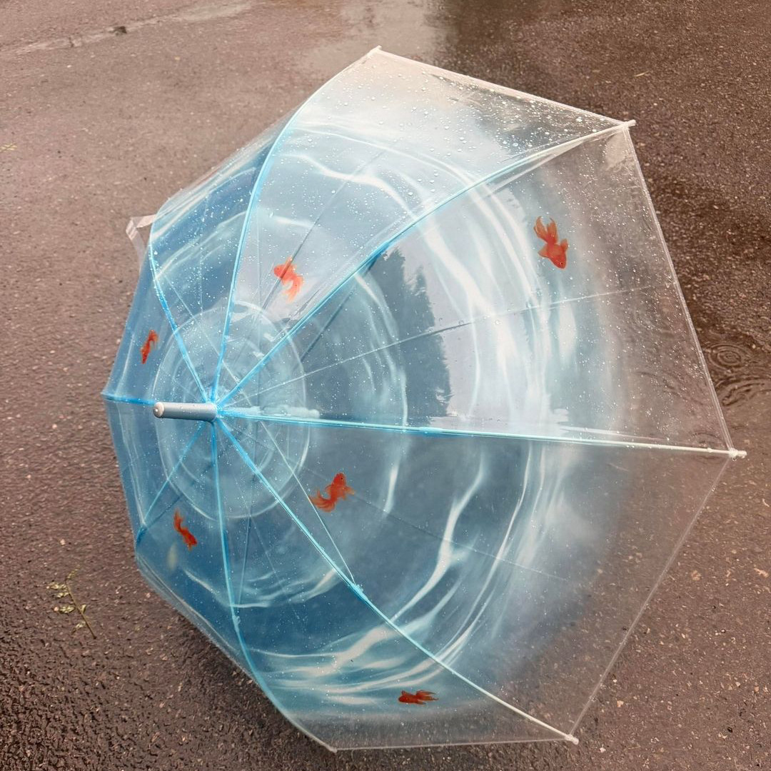 唯美金鱼雨伞雨季新款个性防水晴雨两用伞2026四季加厚磨砂长柄伞