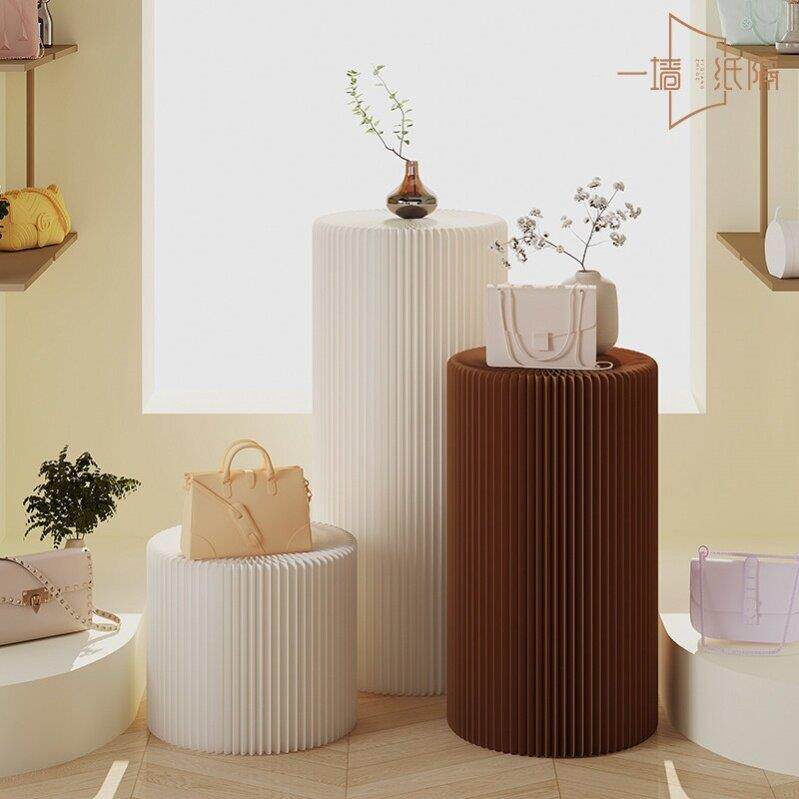 纸圆柱展示台产品中岛地台流水台模特展台底座化妆品橱窗陈列摆台