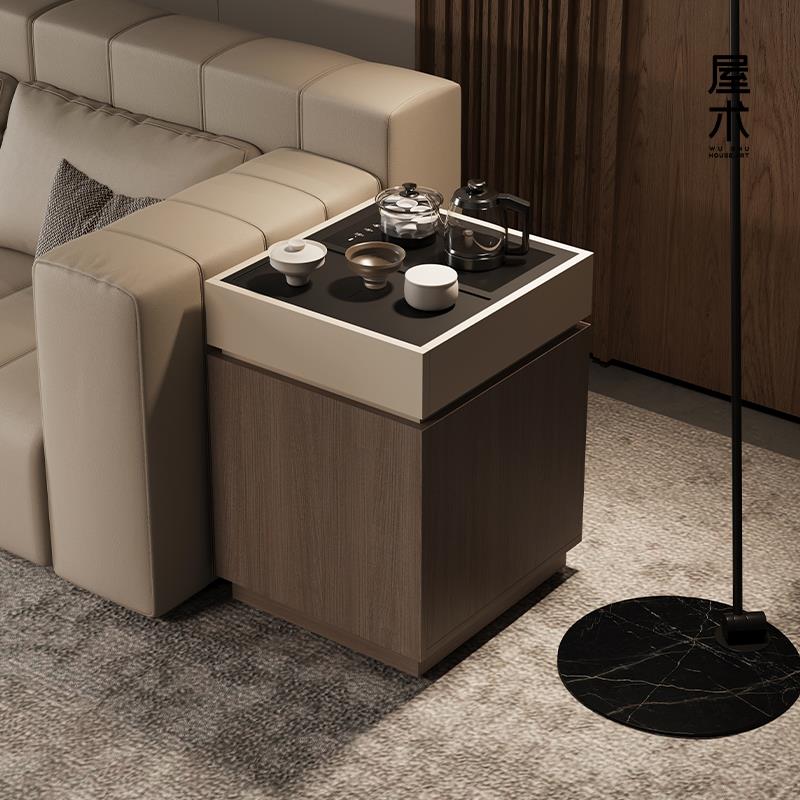 屋术意式极简移动茶水柜烧水壶一体边几置物架家用客厅沙发侧边柜