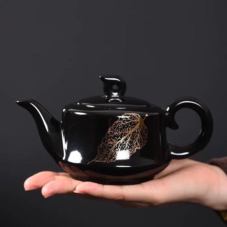 黑天目建盏茶壶家用创意金木叶盏茶壶大号泡茶器茶具三才盖碗零配