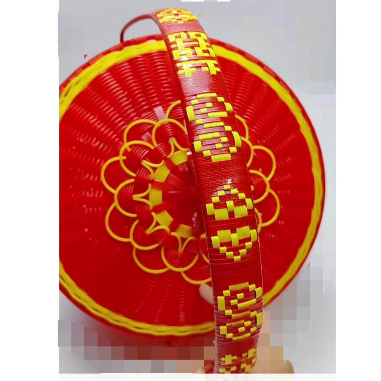纯手工编织婚庆用品结婚喜篮子手提袋盖篮藤编织筐拜神篮收纳成品