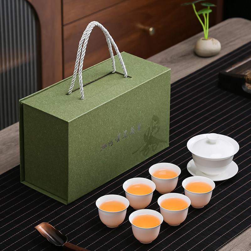 潮汕功夫茶具套装薄胎骨瓷纯白140ML三才盖碗品茗玉兰杯家用送礼