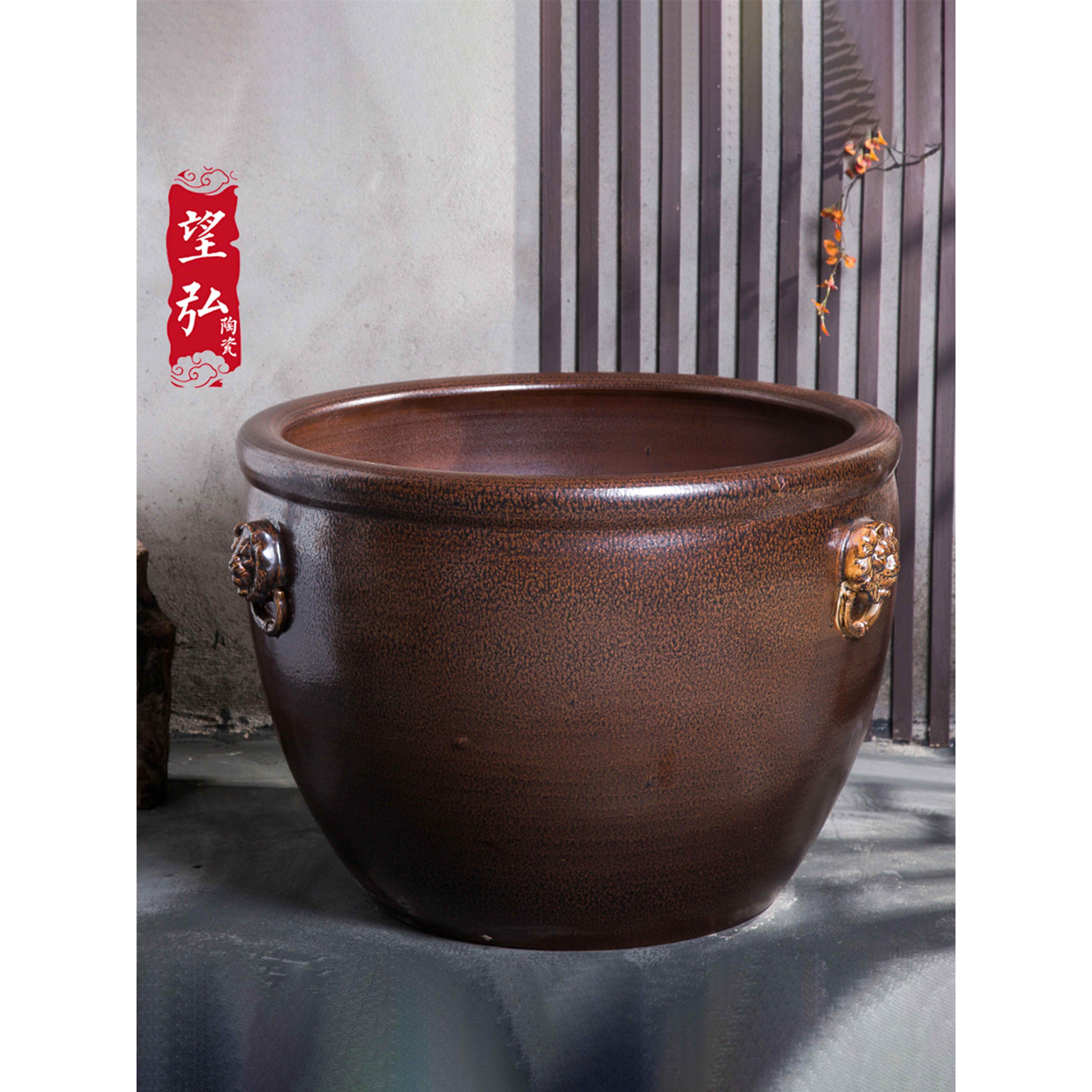 陶瓷鱼缸彷古窑成大缸锦鲤莲花缸客厅庭院覆古狮子耳风水缸超大