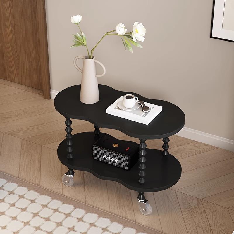 简约现代客厅实木可移动小型茶几带轮创意沙发边几网红小推车桌子