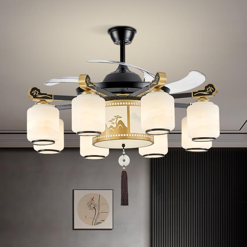 新中式吊扇灯吊扇灯隐形一体饭厅客厅吊灯吊扇一体带灯大气中国风