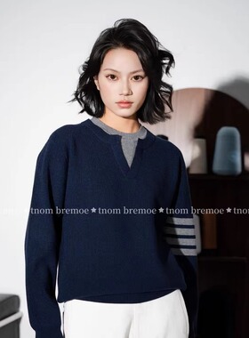 【TNOM BREMOE】男女同款冬季新款假两件针织衫男士圆领毛衣