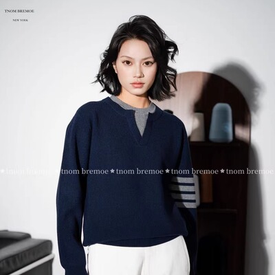 【TNOM BREMOE】男女同款冬季新款假两件针织衫男士圆领毛衣