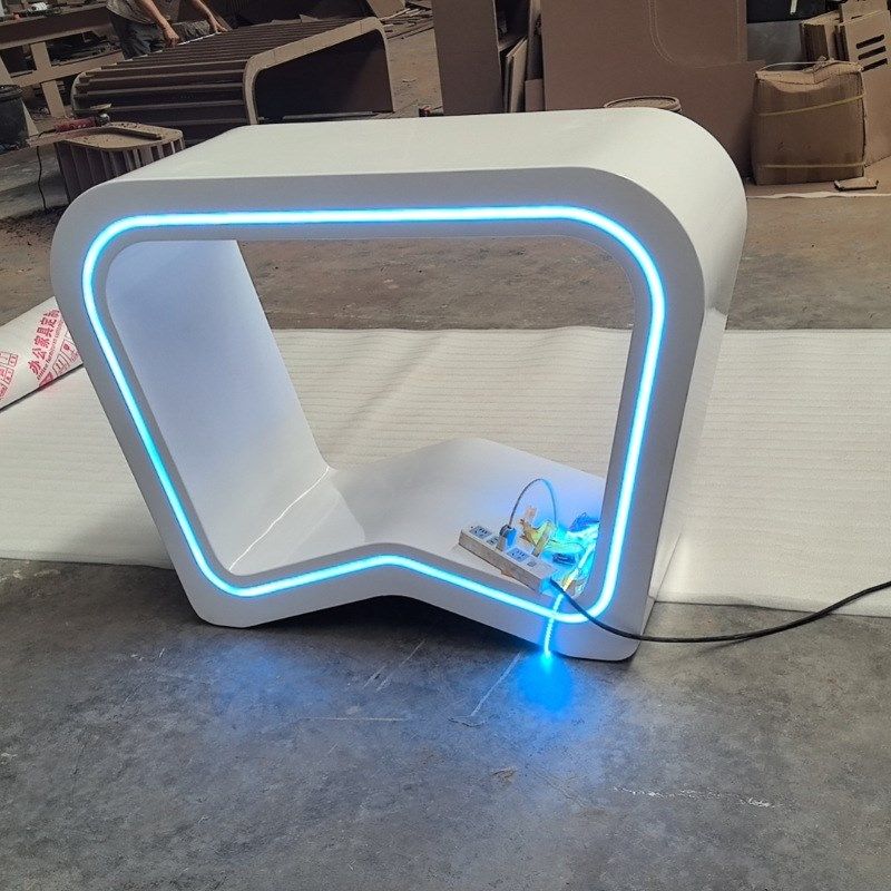 多层创意圆f形发光展示台烤漆科技感中岛技馆陈列柜展示柜