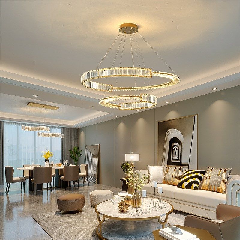 轻奢别墅客厅吊灯大气圆环简约现代E水晶主卧室餐厅灯复式楼大灯