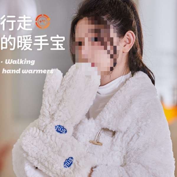 毛绒冬季手套保暖女士加厚可爱挂绳防寒防冻学生加绒冬天骑车东北