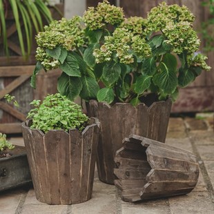 乡村名宿室内绿萝花盆 pot美式 手工拼接复古木质多肉花盆 floweDr