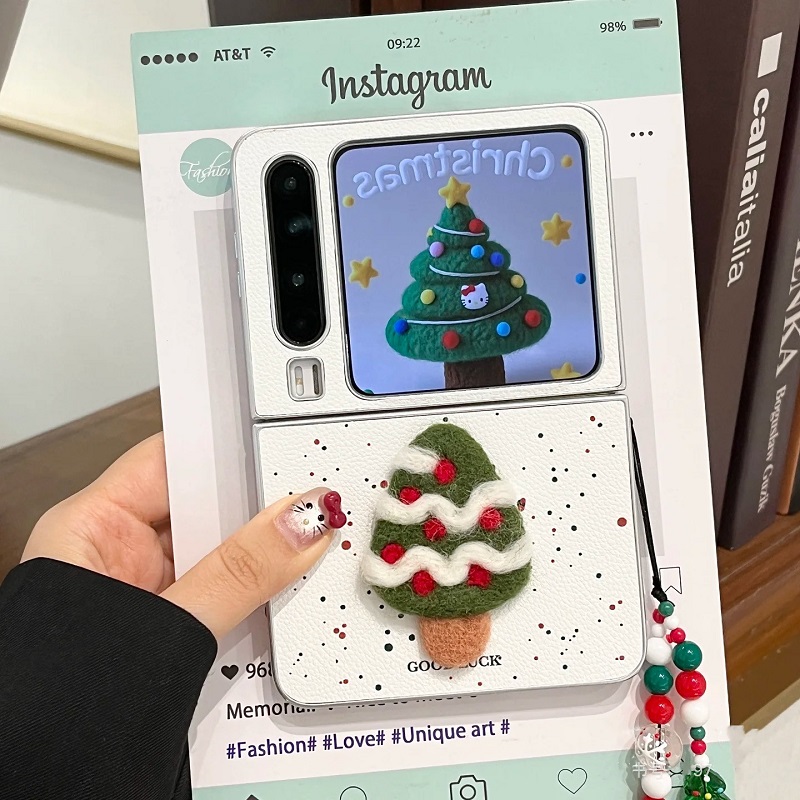 网红毛毡圣诞树适用华为Pura x折叠屏手机壳Pocket2小米mixflip 2个性三星zflip7手链OPPOFindN3Flip硬壳荣耀