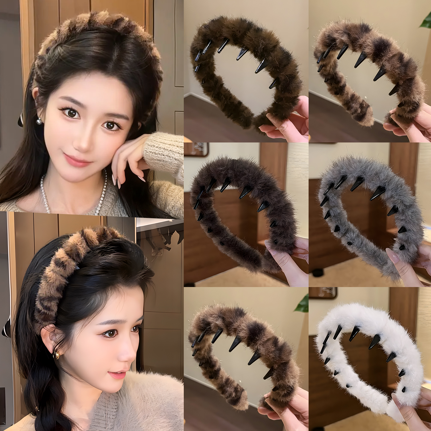 秋冬豹纹毛绒发箍女2025新款高颅顶带齿防滑洗脸专用发卡头箍头饰