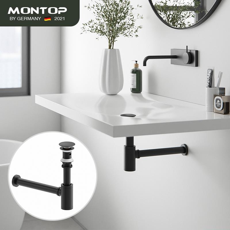 黑色墙排入墙式全铜直角下水器弹跳式落水防臭台盆下水管面盆配件