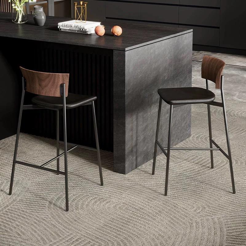 安然设计师意式极简家用高脚椅现代简约酒吧前台吧台实木靠背椅子