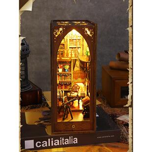 手工diy日历小夜灯藏书阁书立架木制圣约翰教堂摆件生日创意礼品