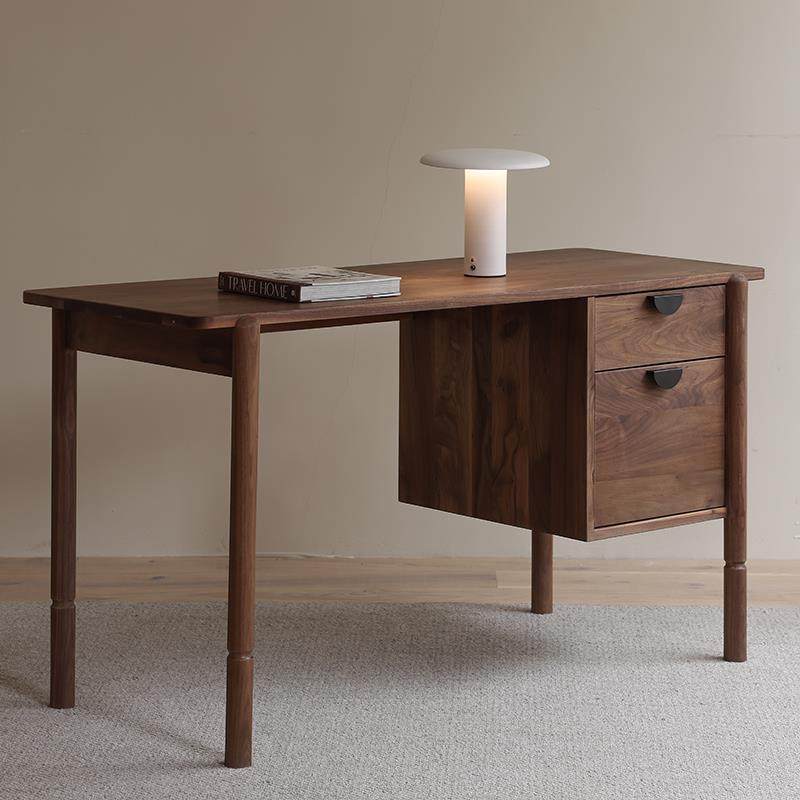 北欧黑胡桃木实木复古书桌日式简约学习写字台简易办公桌电脑桌