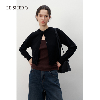 LESHERO羊毛衫长袖都灵领口小花