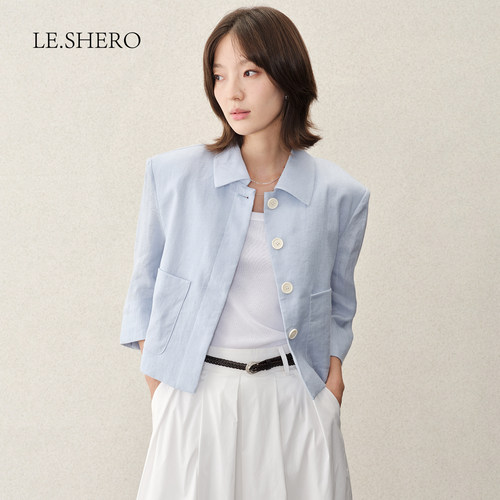 LE.SHERO亚麻短款翻领薄外套女