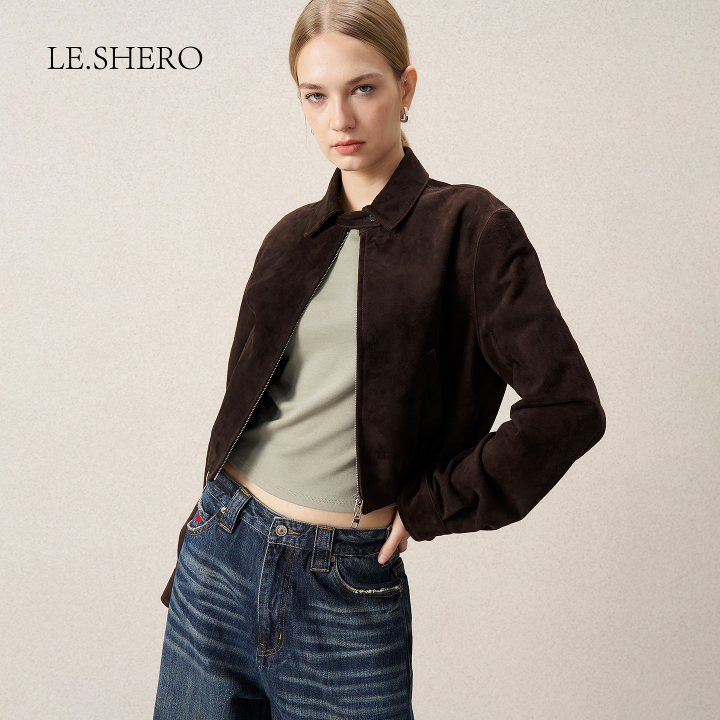 LE.SHERO原创设计翻领短款外套