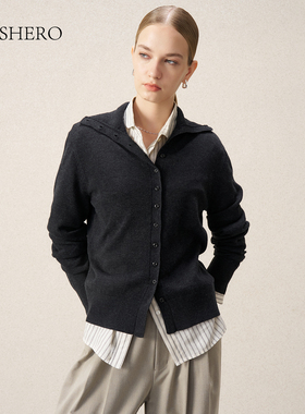 LE.SHERO原创设计慵懒极简排扣羊毛长袖开衫秋冬毛衣针织衫内搭
