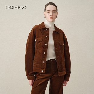 两件套装 LE.SHERO原创设计时尚 翻领落肩灯芯绒牛仔外套休闲裤