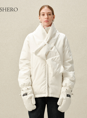 LE.SHERO原创设计中款鸭绒时尚配搭围巾手套羽绒服