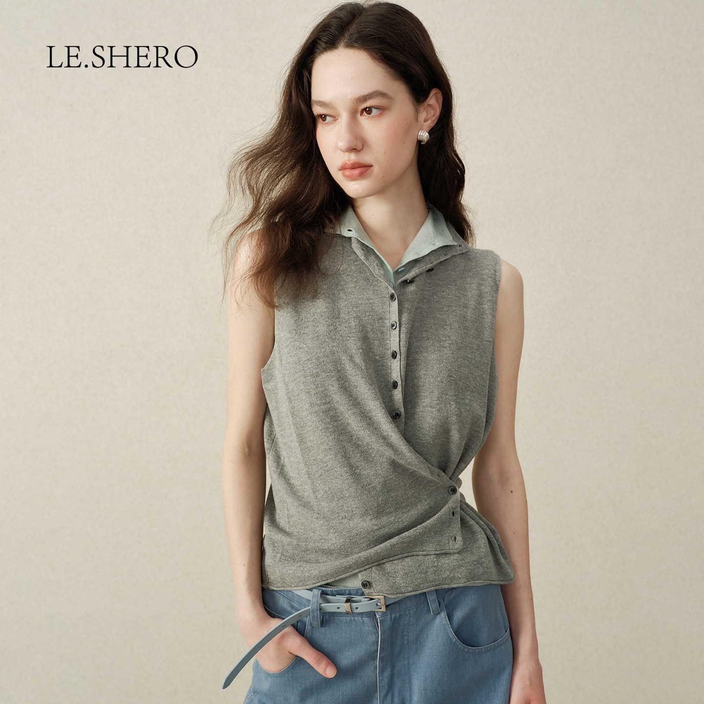 LE.SHERO【李一桐同款】淡人秋冬叠穿针织开衫马甲背心夏无袖上衣