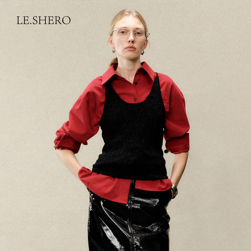 LE.SHERO翻领口袋长袖衬衫