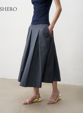 LE.SHERO显瘦百褶高腰半裙87X556601