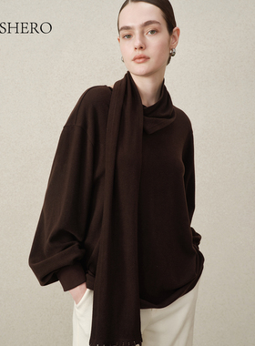 LE.SHERO原创设计宽松百搭慵懒天丝羊毛针织衫流苏围脖独特上衣
