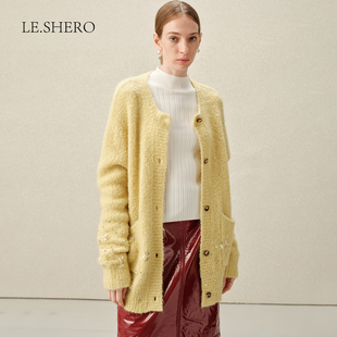 LE.SHERO原创设计软糯重工水钻羊毛针织毛衣外套女秋冬开衫 上衣