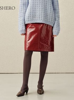 LE.SHERO原创设计光泽感羊皮半身裙气质显瘦女款半裙