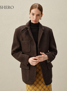 LE.SHERO原创设计大衣/中款/小众多口袋羊毛单面呢手工大衣