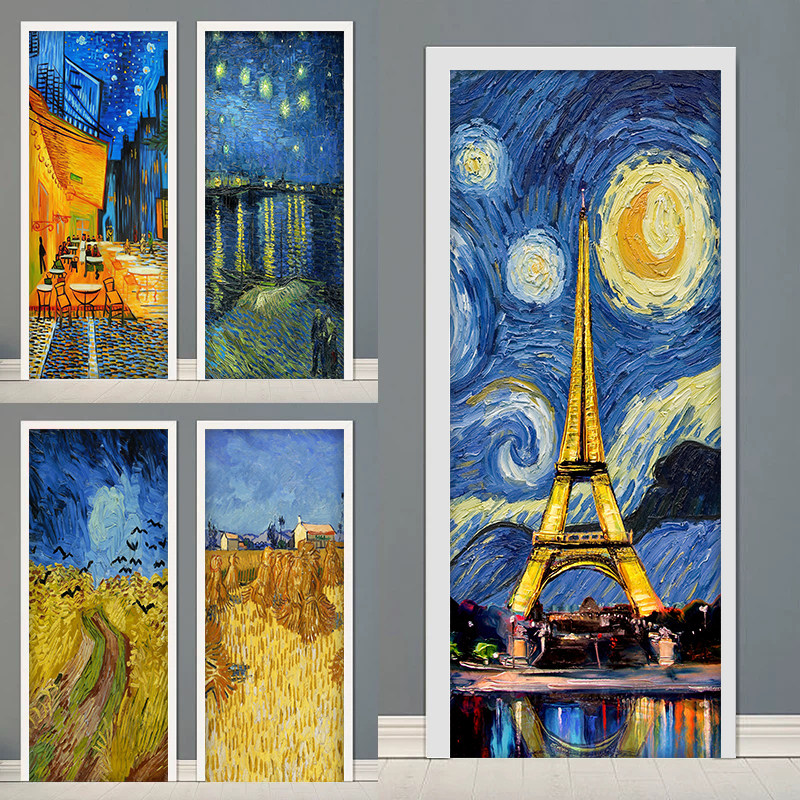 梵高印象门贴画装饰整张自粘卫生间E浴室玻璃卧室衣柜木门翻新贴