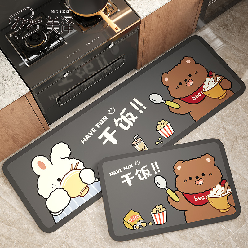2024新款厨房地垫防滑可擦免洗软硅藻泥吸水吸油脚U垫专用防脏地