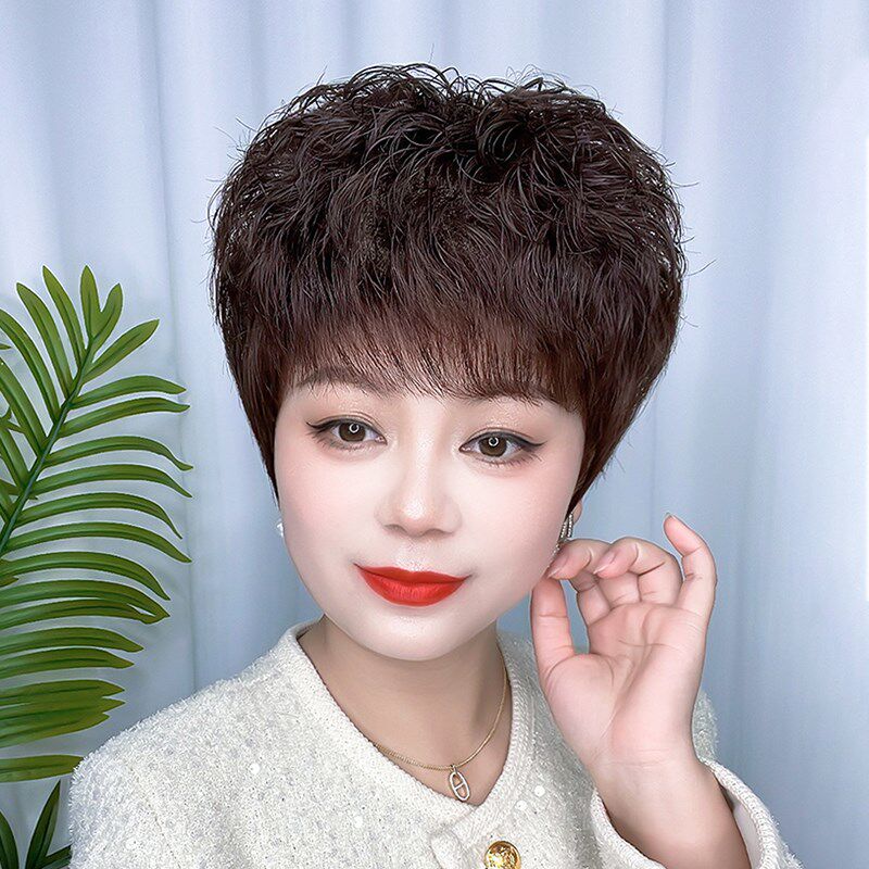 假发女性短发g全人发假发集现实自然时尚短卷发中老年妇女全头饰