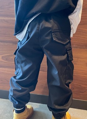 男童加绒黑色工装裤子2r023秋冬休闲新款街舞潮小中大宝宝儿童长