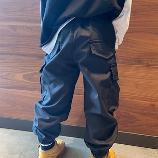 男童加绒黑色工装裤子2r023秋冬休闲新款街舞潮小中大宝宝儿童长