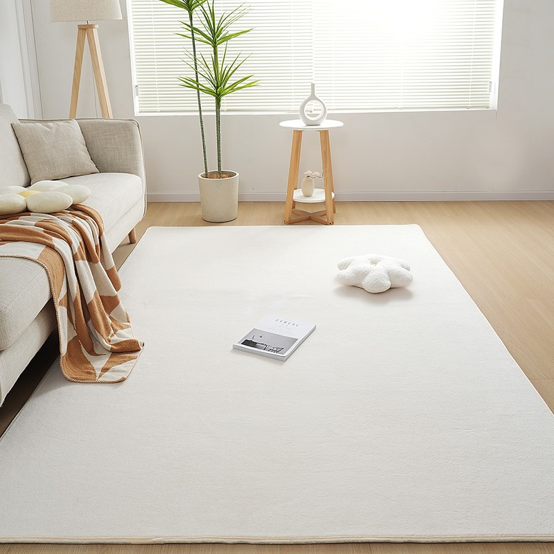 地毯米白色奶油风客厅o茶几垫加厚地垫纯色短毛绒房间全铺床前脚