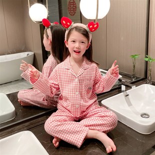 亲子睡衣a儿童纯棉磨毛秋冬家居服男童长袖长裤套装女童春秋居家