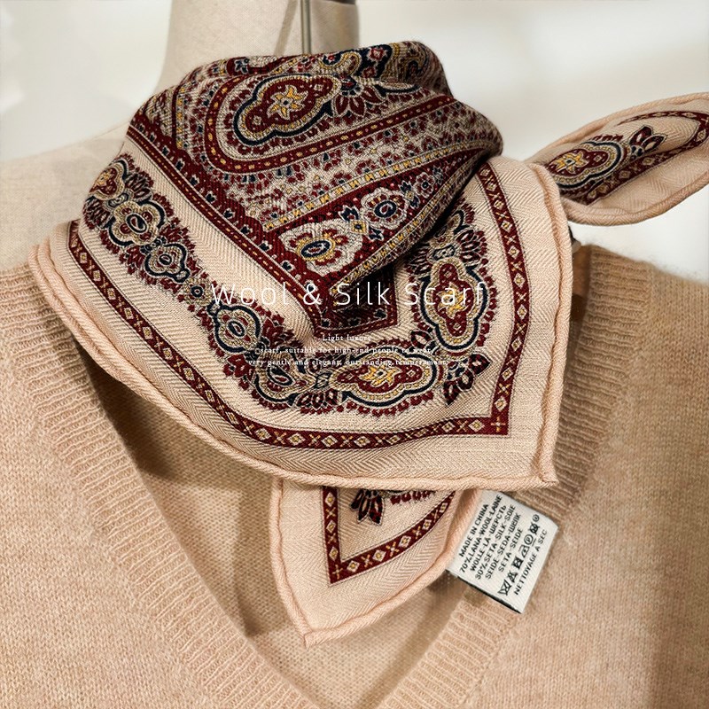 佩斯利老钱风!轻奢o氛围丝毛围巾女春夏真丝羊毛方巾装饰领巾两用