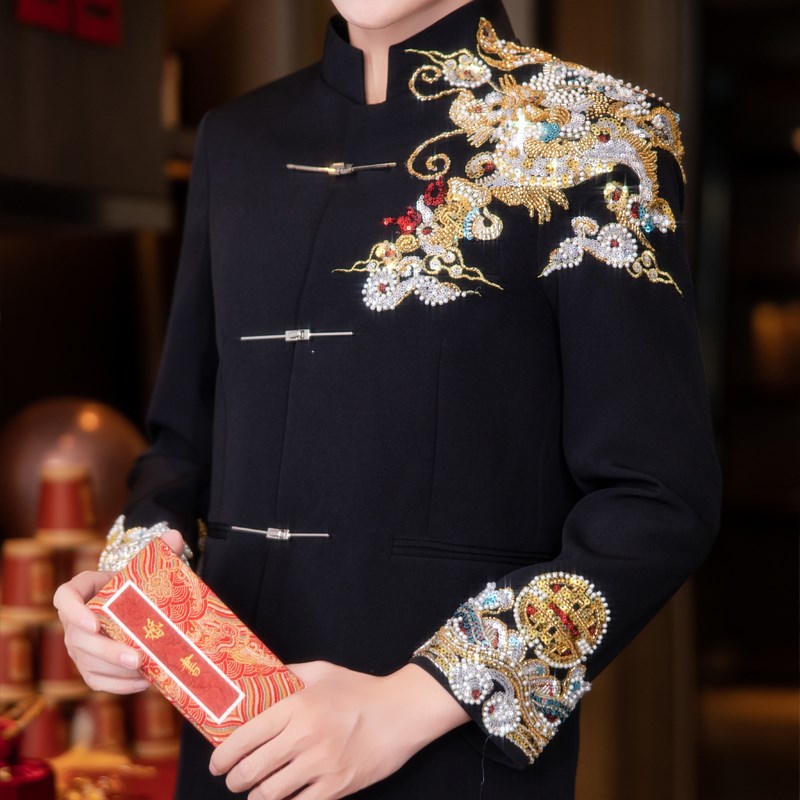 新郎结婚新c中式礼服2024新款男士中山装西装修身敬酒服男款秀禾